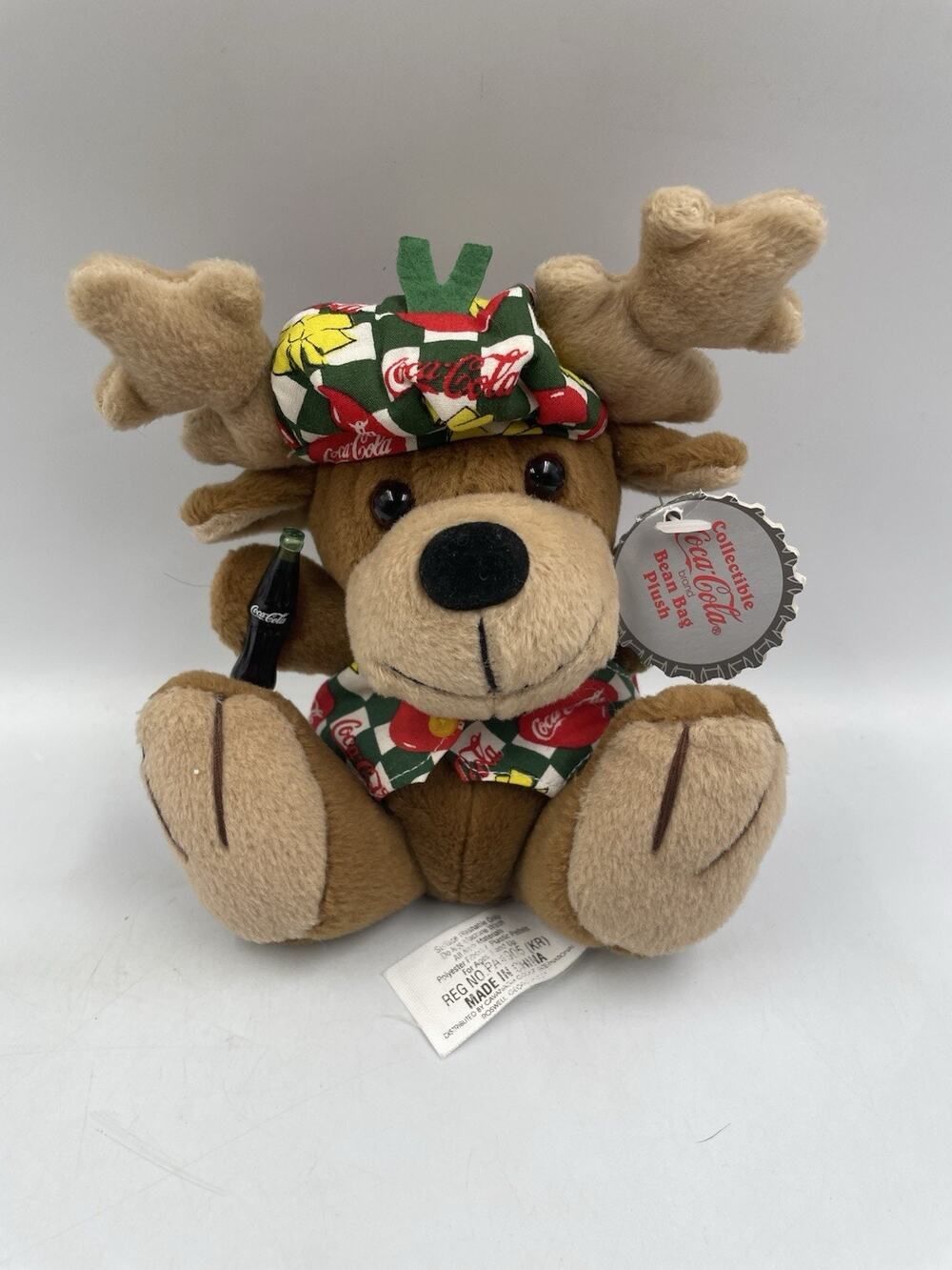 Christmas Coca Cola Reindeer Plush Stuffed Animal Vest Hat & pop Bottle